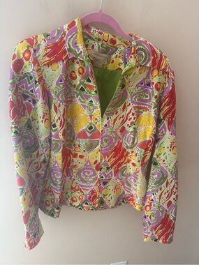 Transitions vintage 100% silk vibrant full zip lightweight jacket size 6